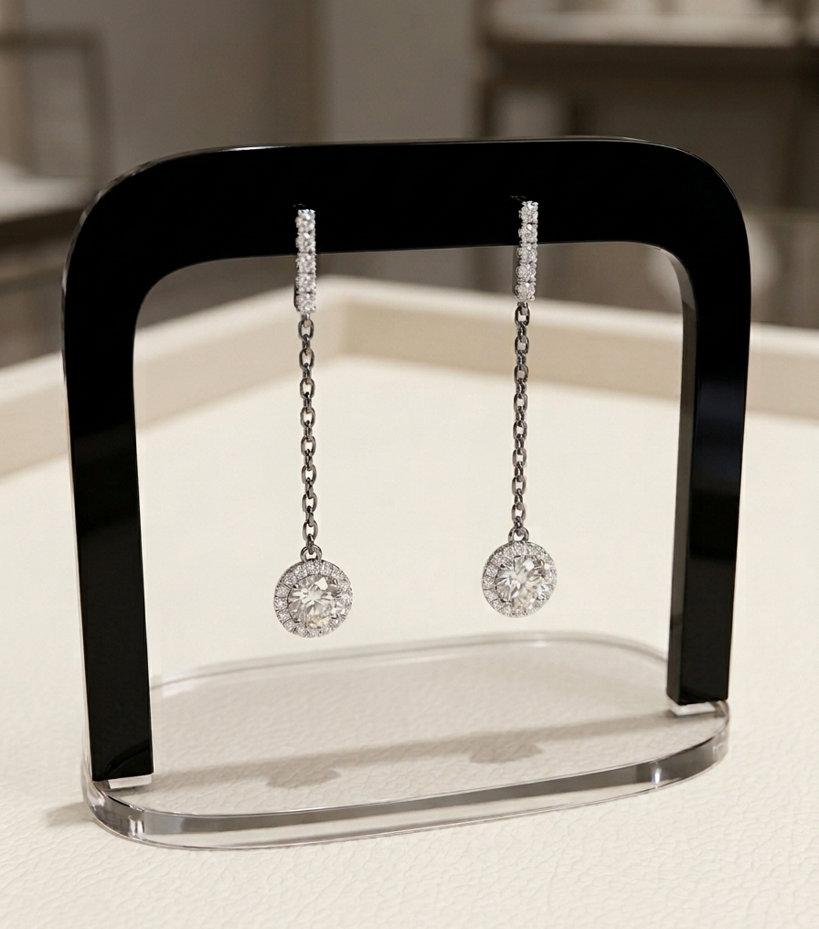 Modern Geometric Moissanite Chain Drop Earrings | Solid S925 Sterling Silver