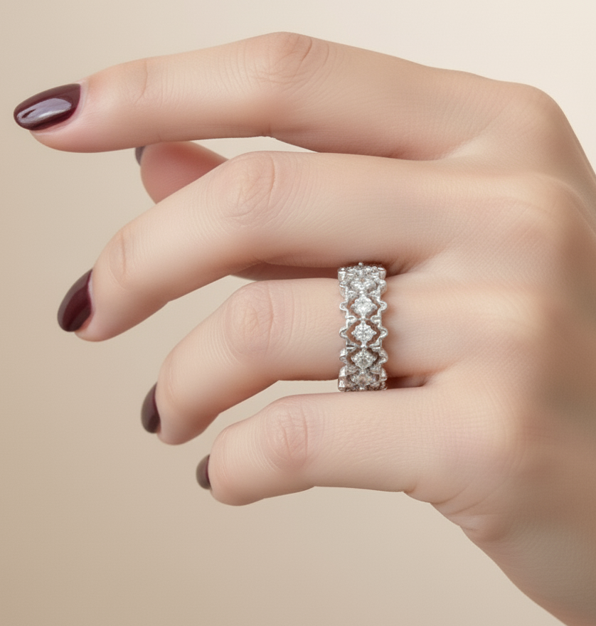 S925 Sterling Silver Geometric Zircon Ring
