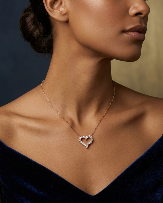 Moissanite Heart Pendant Necklace – S925 Sterling Silver | Rose Gold Finish