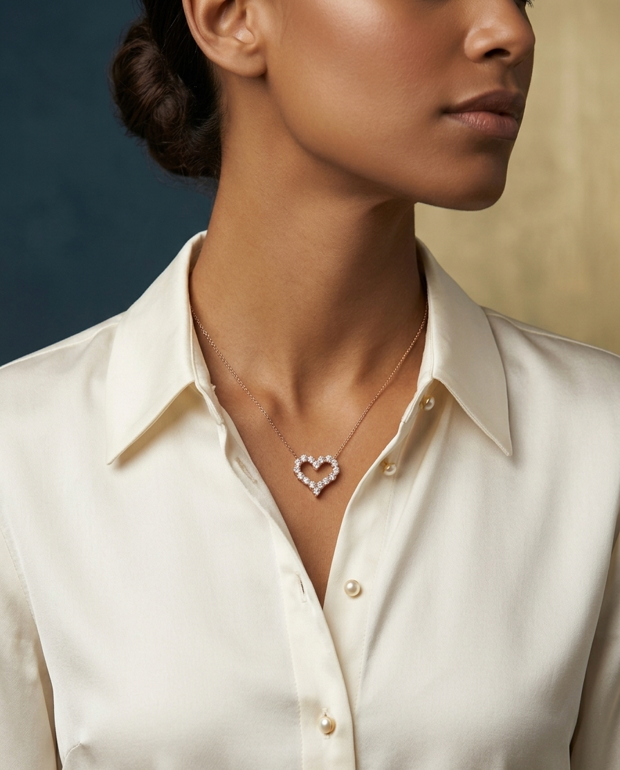 Moissanite Heart Pendant Necklace – S925 Sterling Silver | Rose Gold Finish