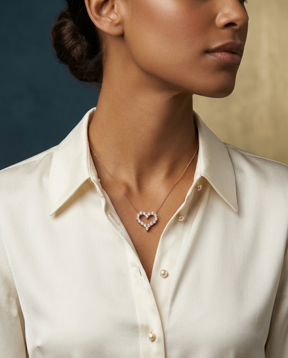 Moissanite Heart Pendant Necklace – S925 Sterling Silver | Rose Gold Finish