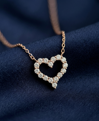Moissanite Heart Pendant Necklace – S925 Sterling Silver | Rose Gold Finish