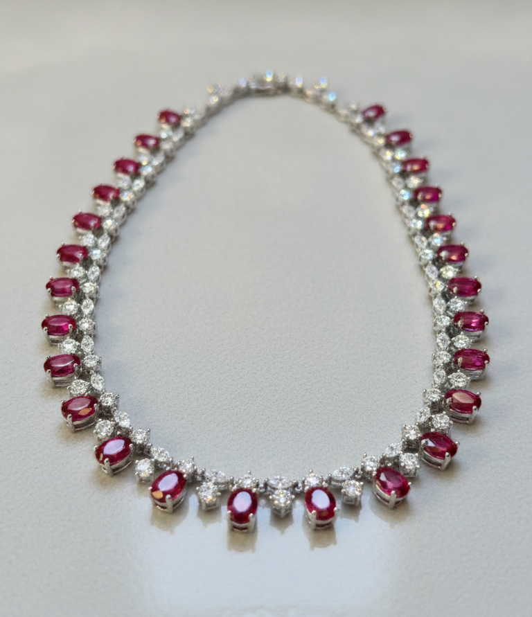 Elegant Ruby & Zircon Necklace | S925 Sterling Silver | Luxury Statement Jewelry