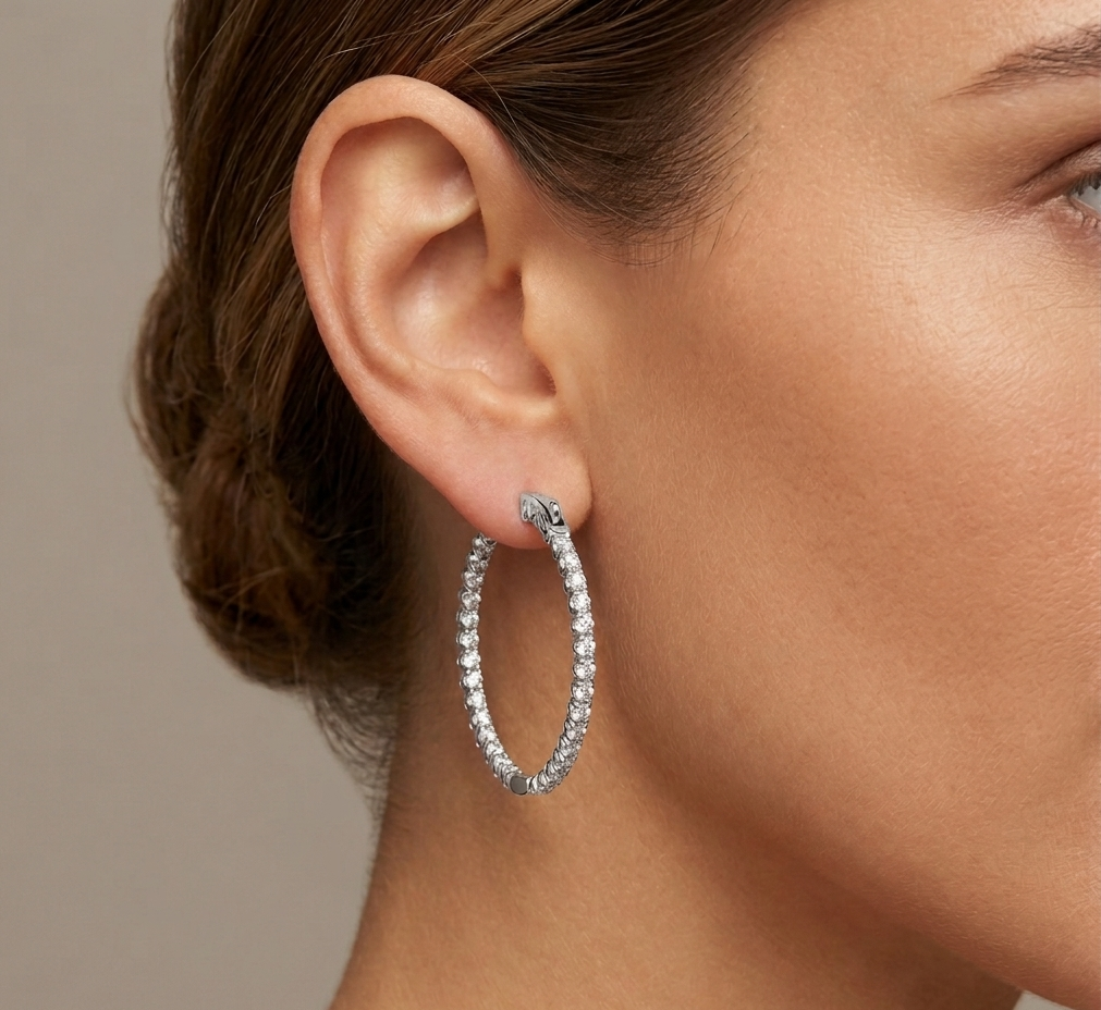 Moissanite Hoop Earrings – S925 Sterling Silver | Classic Sparkling Hoops (8.09g)