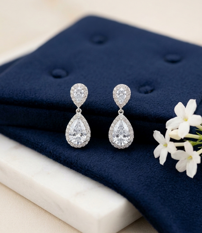 Dazzling Double Pear Moissanite Drop Earrings in S925 Sterling Silver