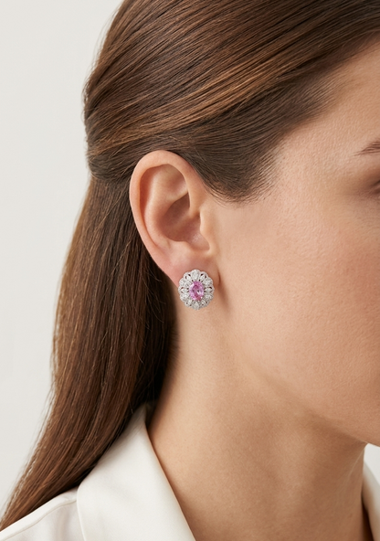 Blushing Elegance: S925 Sterling Silver Lab Morganite & Moissanite Halo Set