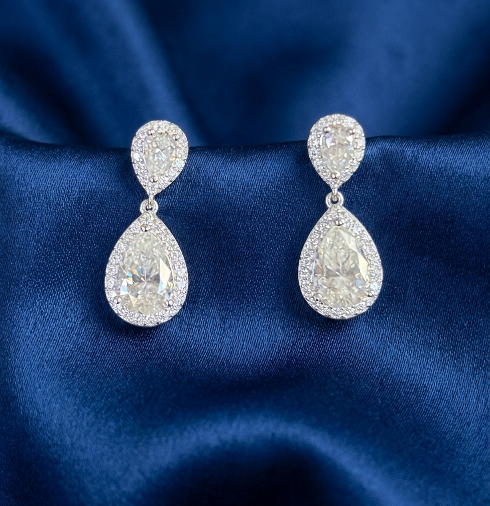 Dazzling Double Pear Moissanite Drop Earrings in S925 Sterling Silver