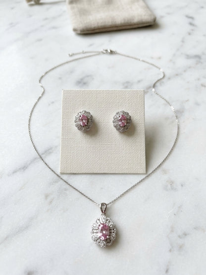 Blushing Elegance: S925 Sterling Silver Lab Morganite & Moissanite Halo Set