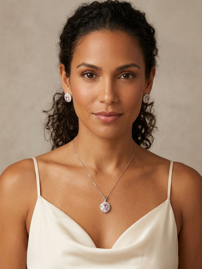 Blushing Elegance: S925 Sterling Silver Lab Morganite & Moissanite Halo Set