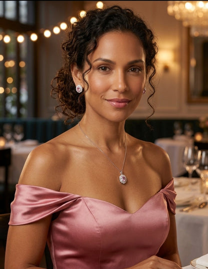 Blushing Elegance: S925 Sterling Silver Lab Morganite & Moissanite Halo Set