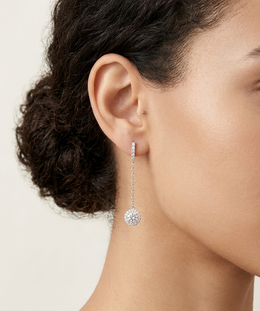Modern Geometric Moissanite Chain Drop Earrings | Solid S925 Sterling Silver