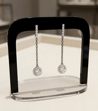 Modern Geometric Moissanite Chain Drop Earrings | Solid S925 Sterling Silver