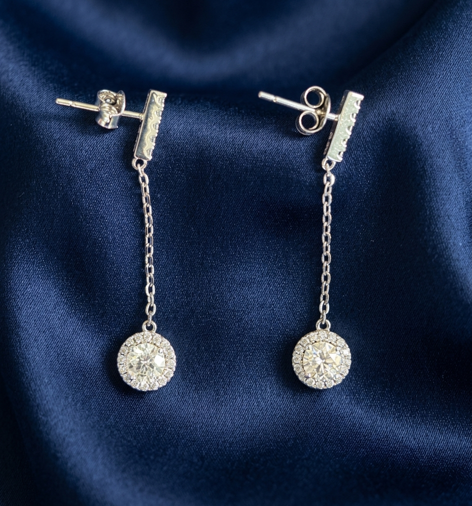 Modern Geometric Moissanite Chain Drop Earrings | Solid S925 Sterling Silver