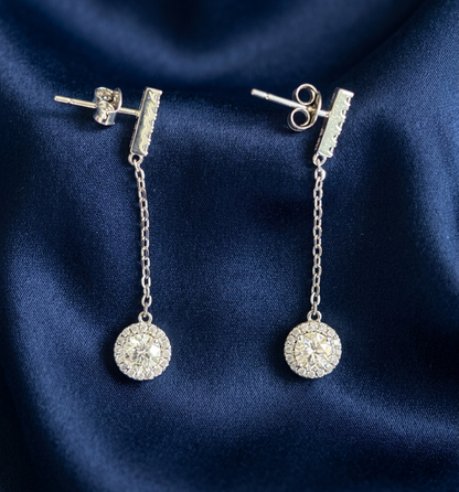 Modern Geometric Moissanite Chain Drop Earrings | Solid S925 Sterling Silver