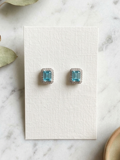 Serene Sparkle: S925 Sterling Silver Sky Blue Moissanite Stud Earrings (With Certificate)