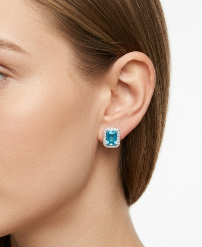 Serene Sparkle: S925 Sterling Silver Sky Blue Moissanite Stud Earrings (With Certificate)
