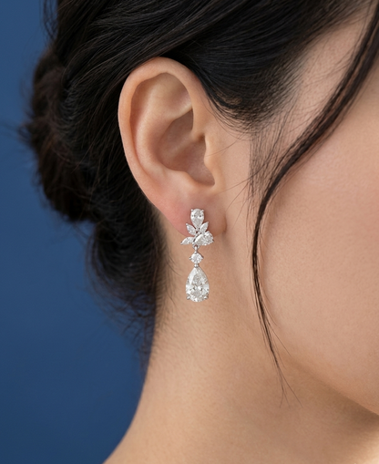 Pear Cut Cluster Moissanite Drop Earrings | Solid S925 Sterling Silver