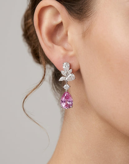 Romantic Elegance: S925 Sterling Silver Lab Morganite & Moissanite Drop Earrings (With Certificate)