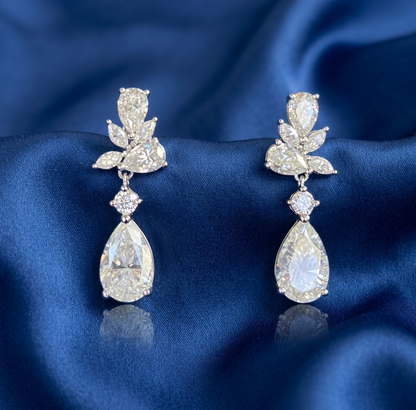 Pear Cut Cluster Moissanite Drop Earrings | Solid S925 Sterling Silver