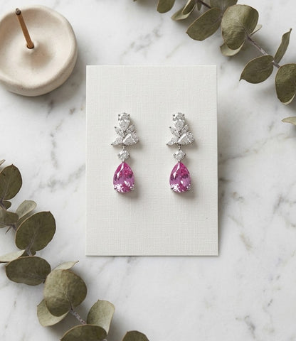 Romantic Elegance: S925 Sterling Silver Lab Morganite & Moissanite Drop Earrings (With Certificate)