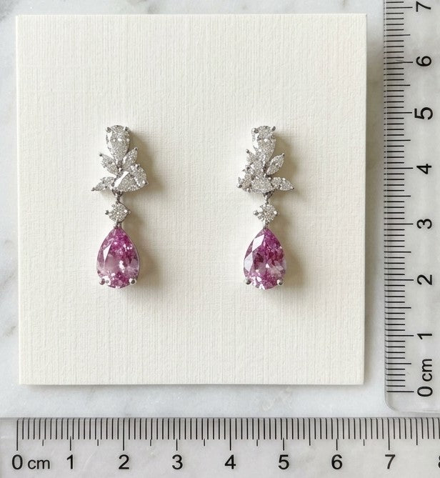 Romantic Elegance: S925 Sterling Silver Lab Morganite & Moissanite Drop Earrings (With Certificate)