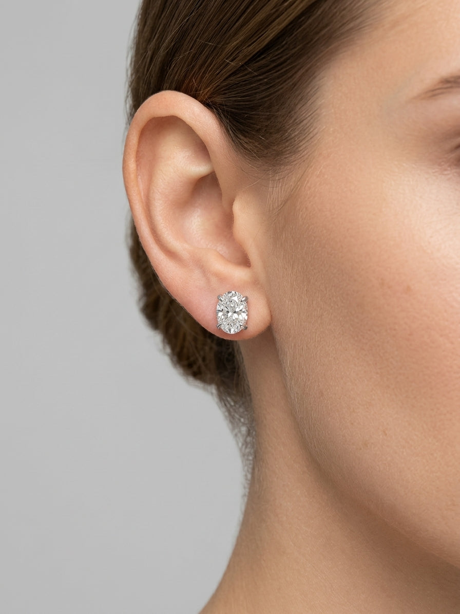 Modern Minimalist Elegance: S925 Sterling Silver Oval High Carbon Diamond Studs
