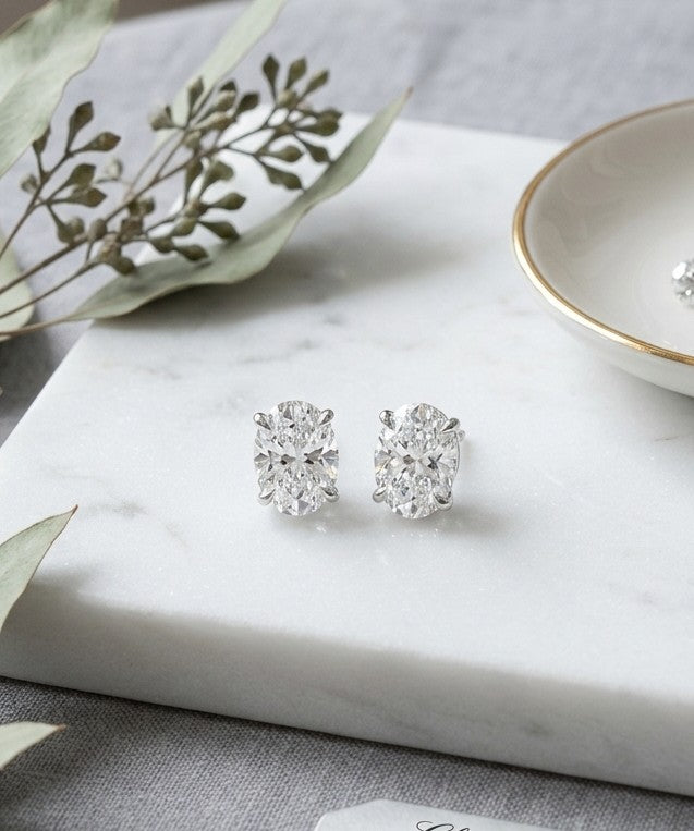 Modern Minimalist Elegance: S925 Sterling Silver Oval High Carbon Diamond Studs