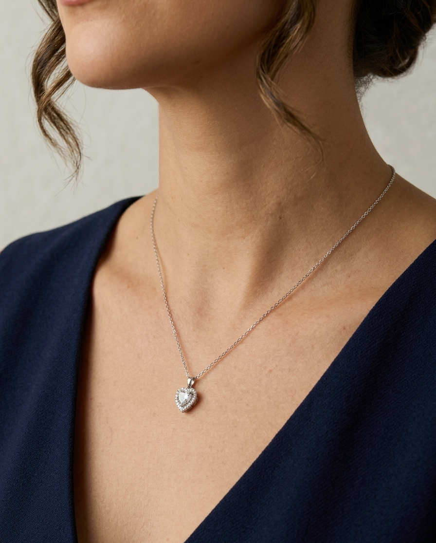 1.2ct Heart Cut Moissanite Halo Necklace | Solid S925 Sterling Silver