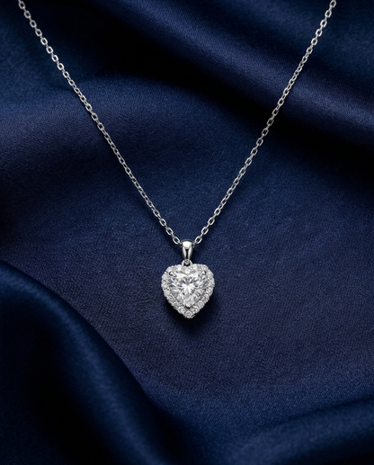 1.2ct Heart Cut Moissanite Halo Necklace | Solid S925 Sterling Silver