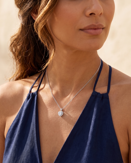 1.2ct Heart Cut Moissanite Halo Necklace | Solid S925 Sterling Silver
