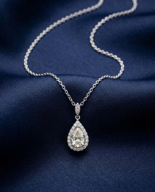 1.5ct Pear Cut Moissanite Teardrop Necklace | Solid S925 Sterling Silver