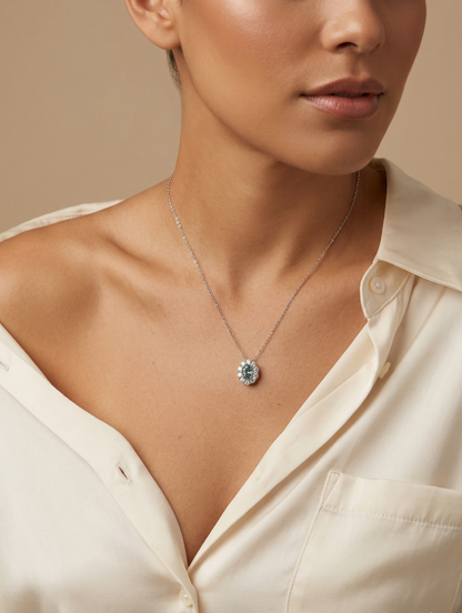 Vintage Oval Green Moissanite Halo Necklace | Solid S925 Sterling Silver