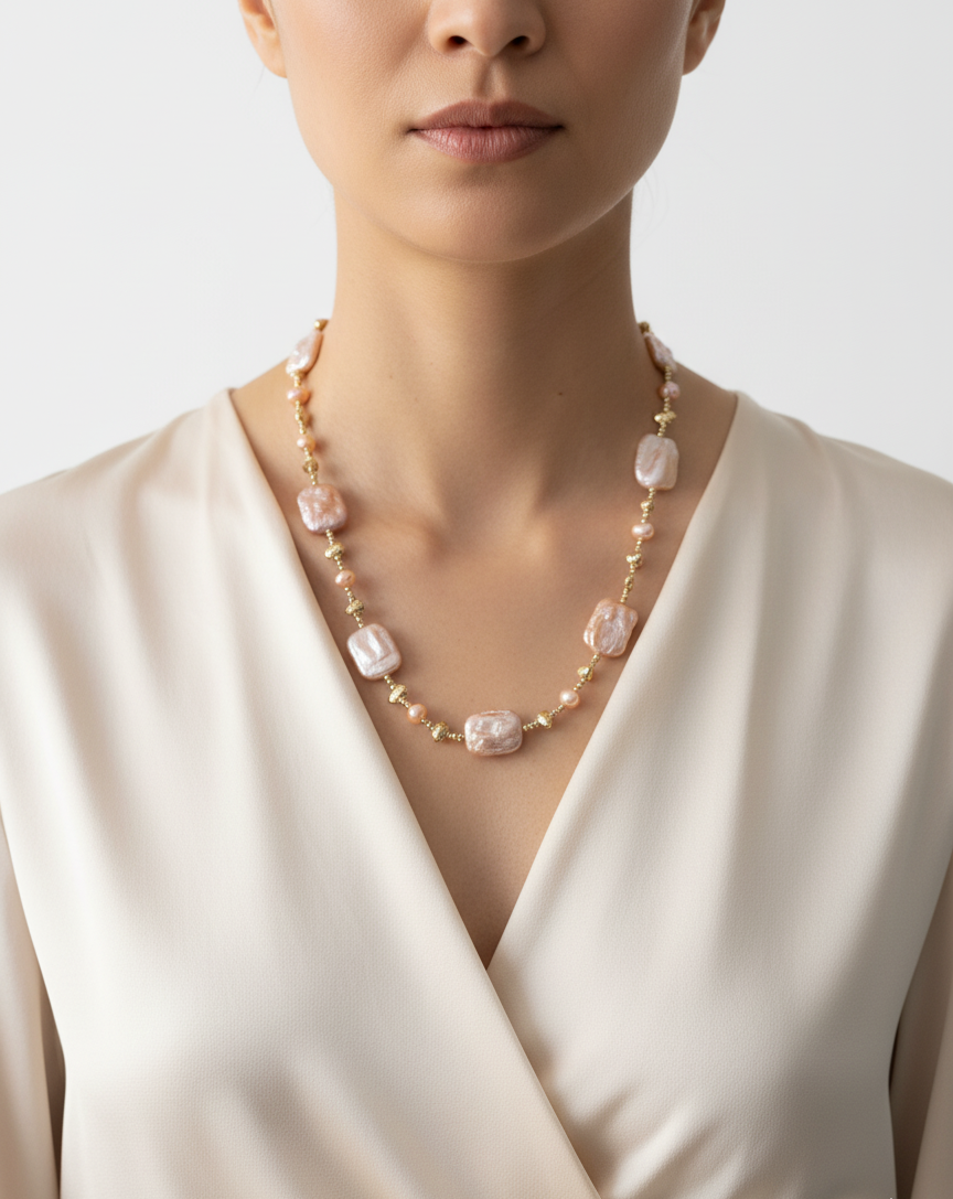 Baroque Pearl Necklace | Iridescent Freshwater Pearls, Elegant Handmade Jewelry