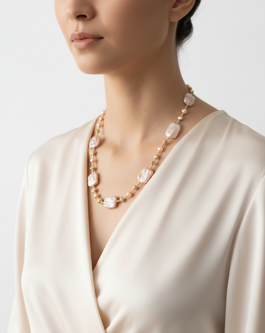 Baroque Pearl Necklace | Iridescent Freshwater Pearls, Elegant Handmade Jewelry