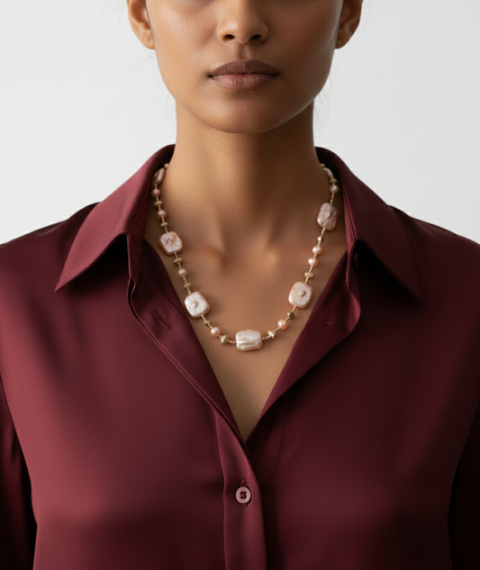 Baroque Pearl Necklace | Iridescent Freshwater Pearls, Elegant Handmade Jewelry