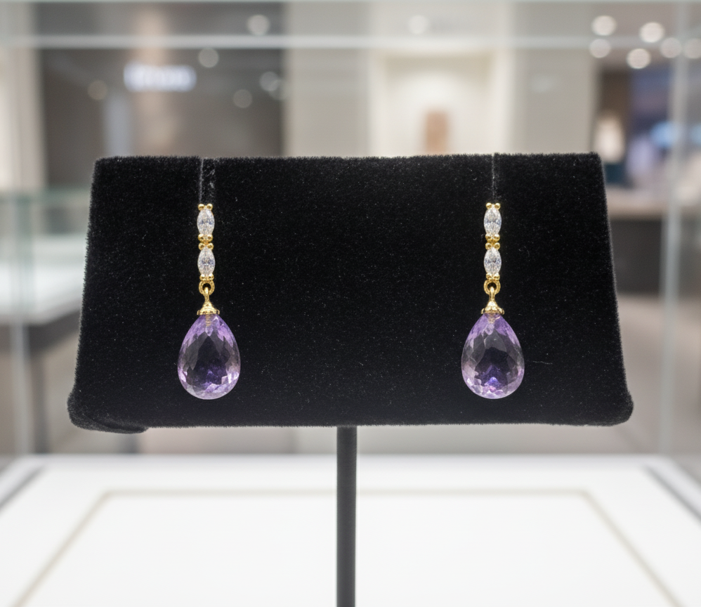 Elegant S925 Silver Amethyst Drop Earrings