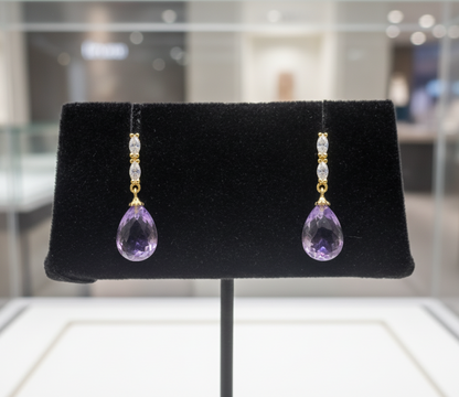 Elegant S925 Silver Amethyst Drop Earrings