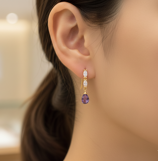 Elegant S925 Silver Amethyst Drop Earrings