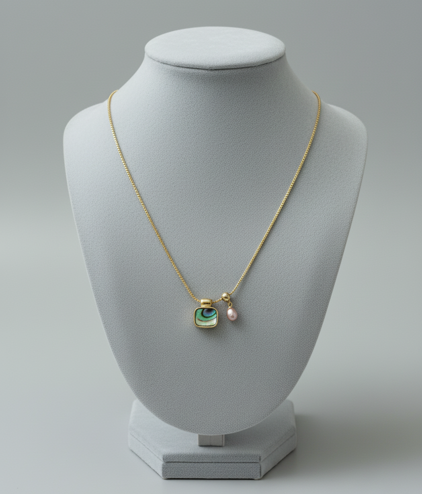 Freshwater Pearl & Abalone Shell Necklace – Gold Minimalist Pendant