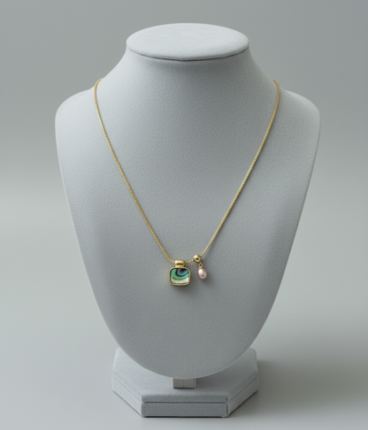 Freshwater Pearl & Abalone Shell Necklace – Gold Minimalist Pendant