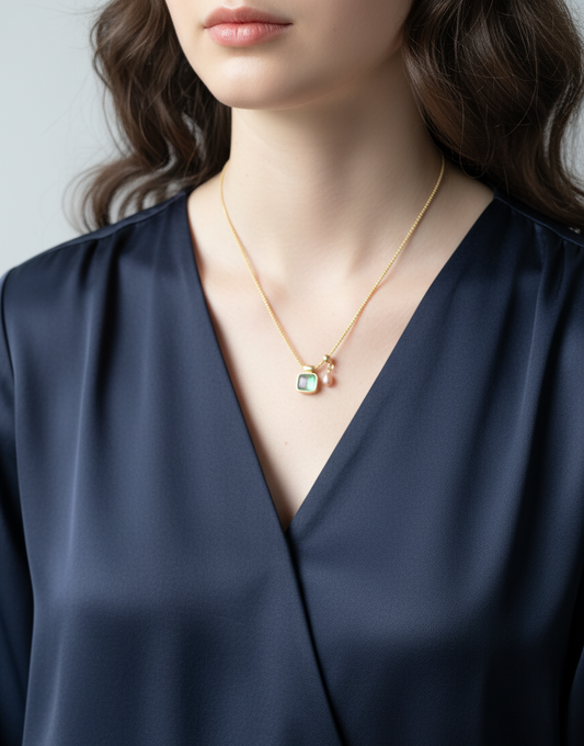 Freshwater Pearl & Abalone Shell Necklace – Gold Minimalist Pendant