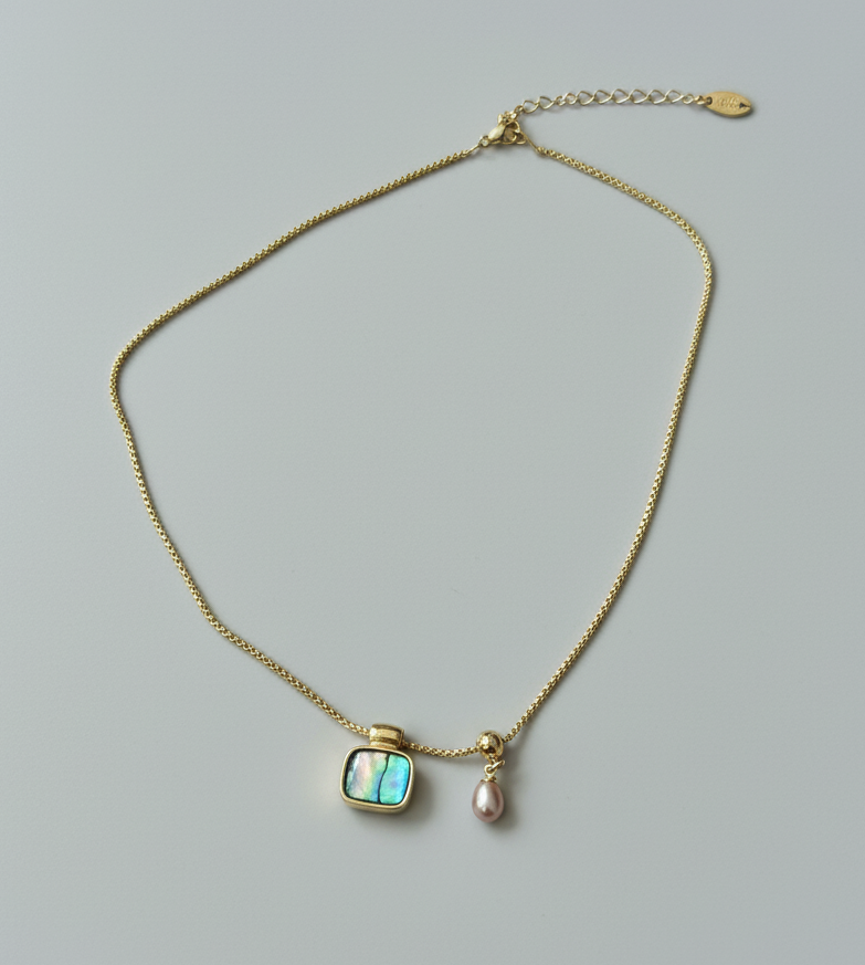 Freshwater Pearl & Abalone Shell Necklace – Gold Minimalist Pendant