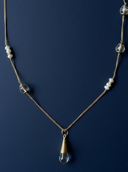 S925 Silver Freshwater Pearl & Rock Crystal Necklace – Elegant Handmade Jewelry