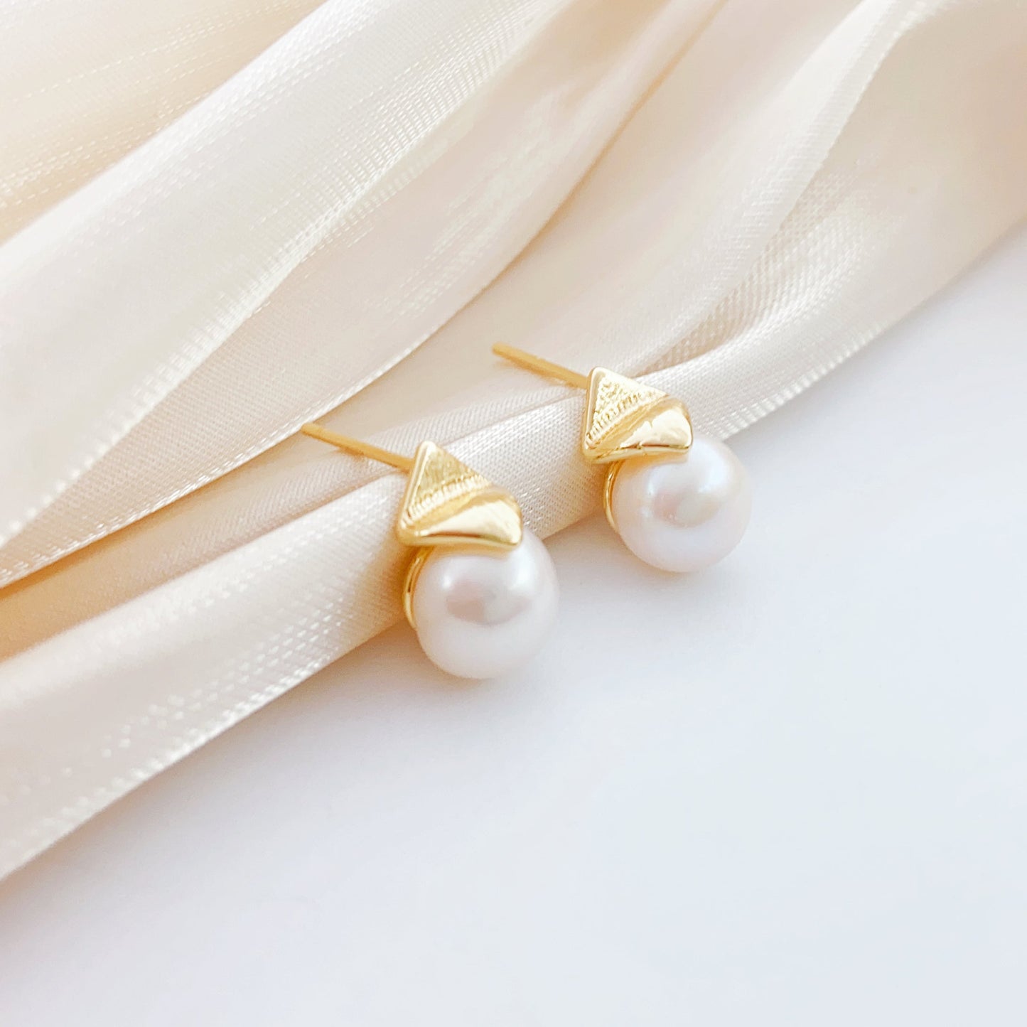 Freshwater Pearl Stud Earrings | Gold-Tone Copper Alloy, Minimalist Jewelry
