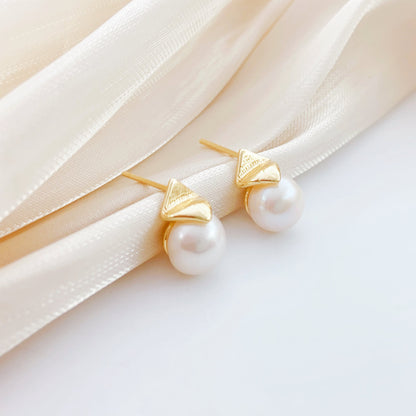 Freshwater Pearl Stud Earrings | Gold-Tone Copper Alloy, Minimalist Jewelry