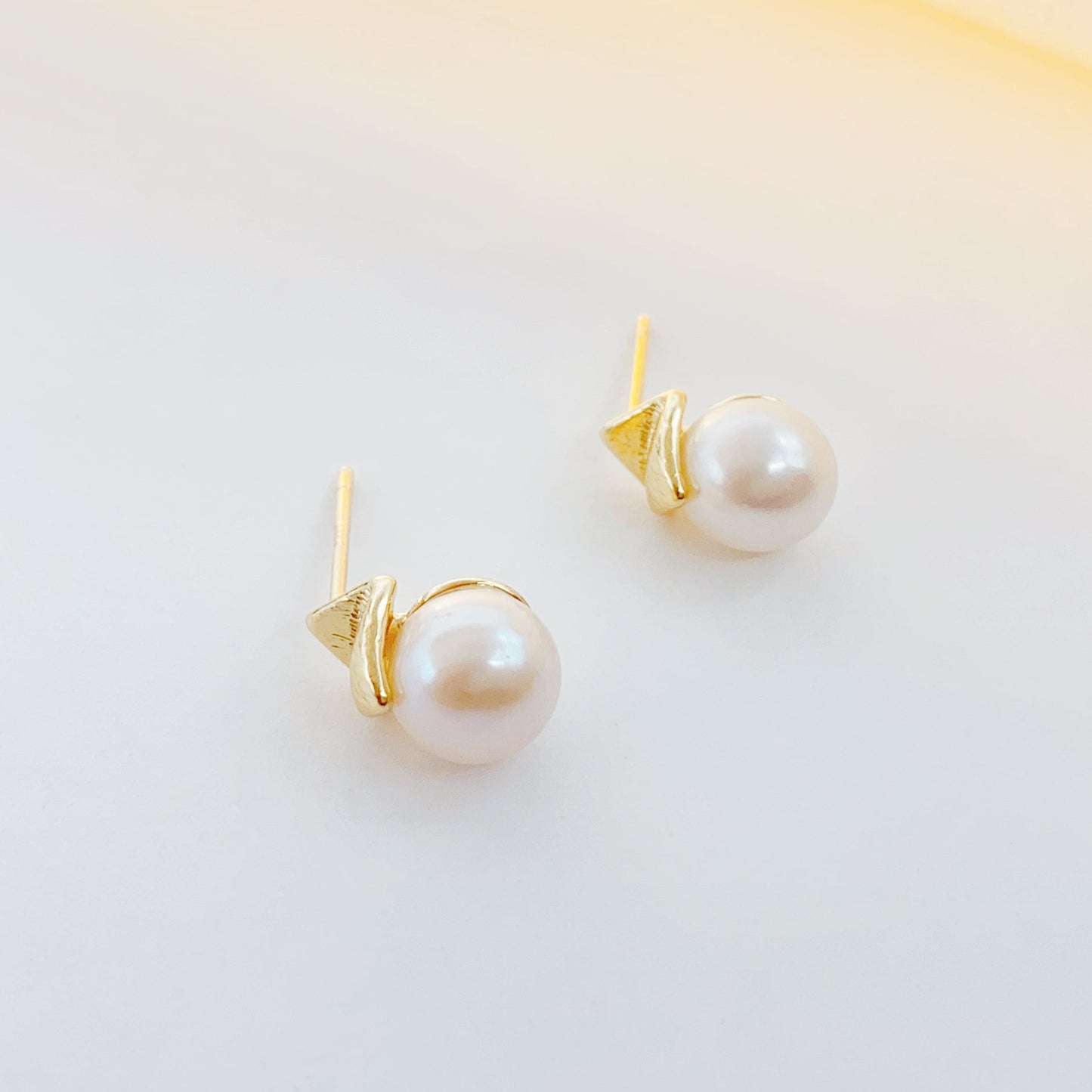 Freshwater Pearl Stud Earrings | Gold-Tone Copper Alloy, Minimalist Jewelry