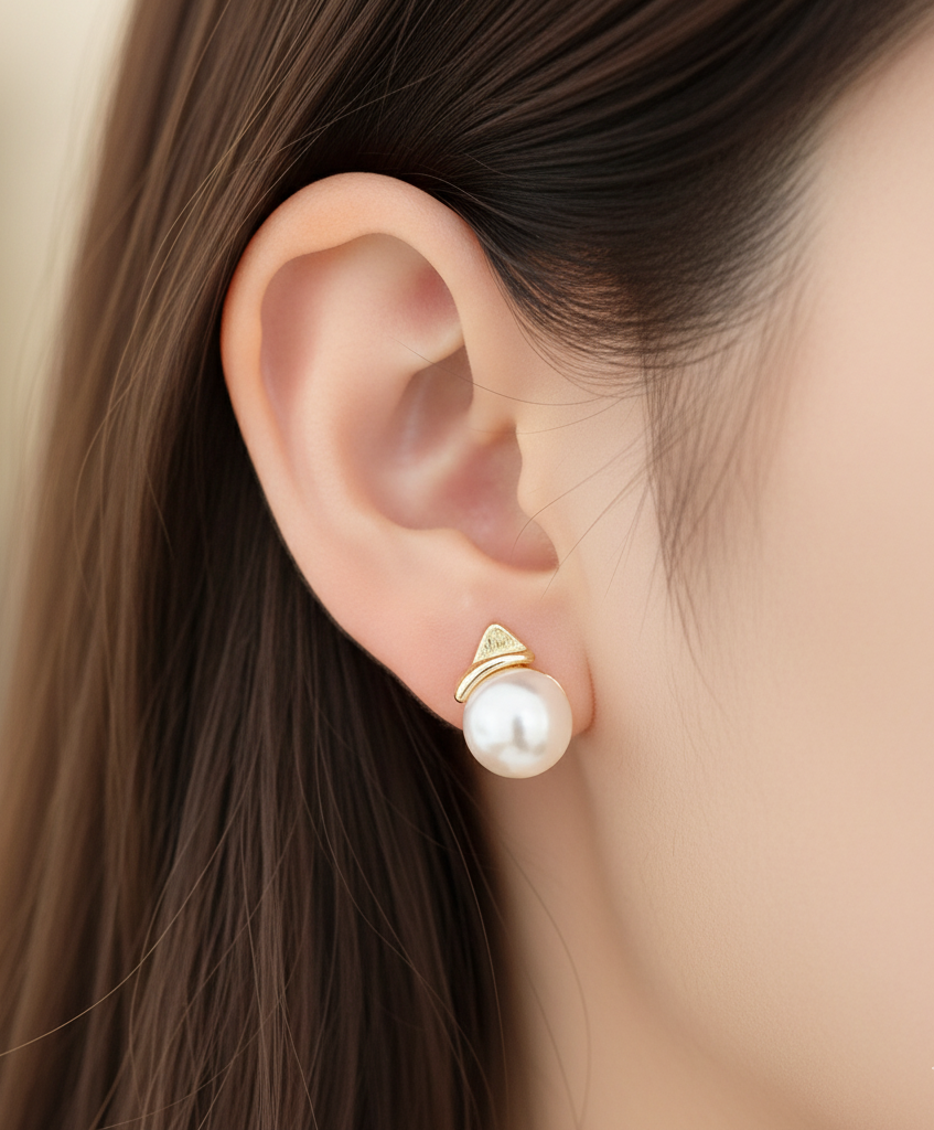 Freshwater Pearl Stud Earrings | Gold-Tone Copper Alloy, Minimalist Jewelry
