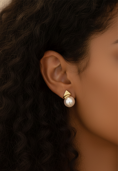 Freshwater Pearl Stud Earrings | Gold-Tone Copper Alloy, Minimalist Jewelry