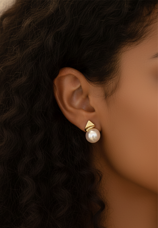 Freshwater Pearl Stud Earrings | Gold-Tone Copper Alloy, Minimalist Jewelry