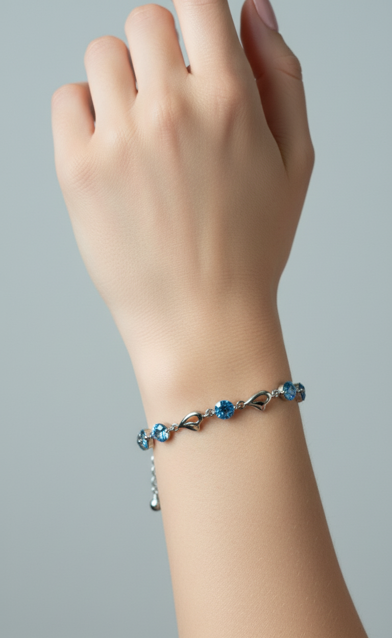 S999 Sterling Silver Blue Zircon Bracelet – Elegant Adjustable Chain